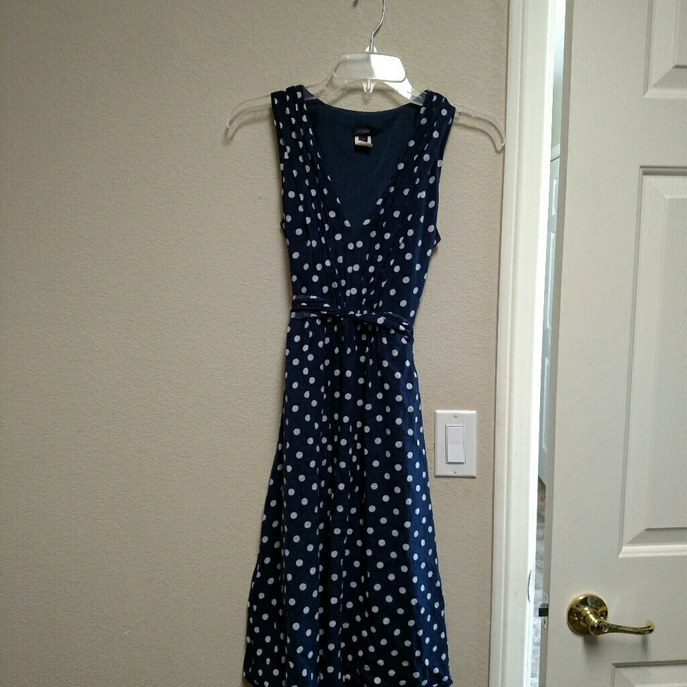 J Crew Navy Sleeveless Tank Dress Polka Dots XS